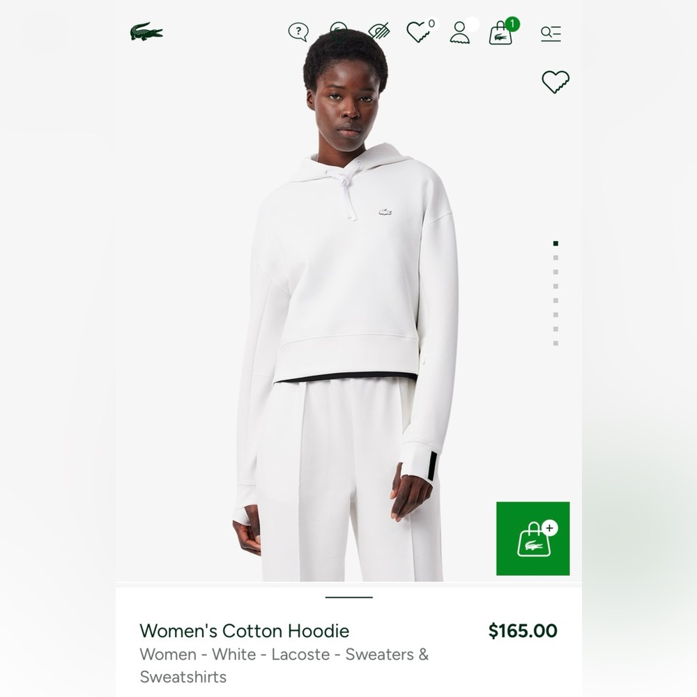 LACOSTE Womens White Cotton Hoodie
